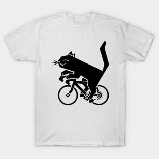 Happy Black Cat On Bicycle T-Shirt